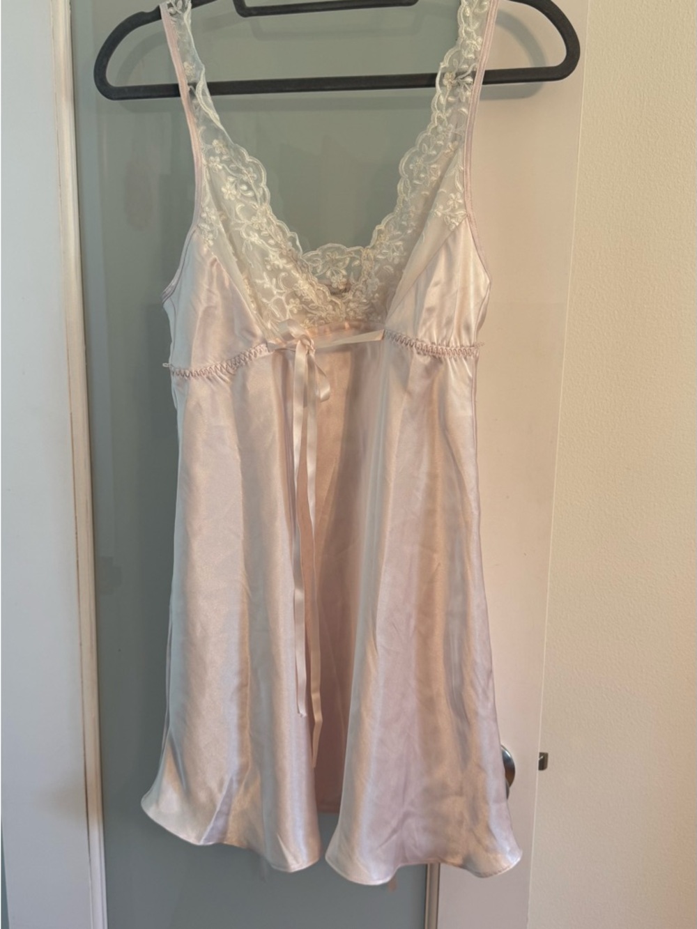 Fairycore Angelcore Pink Satin Lace Slip Dress Babydoll Nightgown Coquette Y2K - Picture 1 of 7